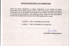 CBSE Circular for Reconduct of examination
